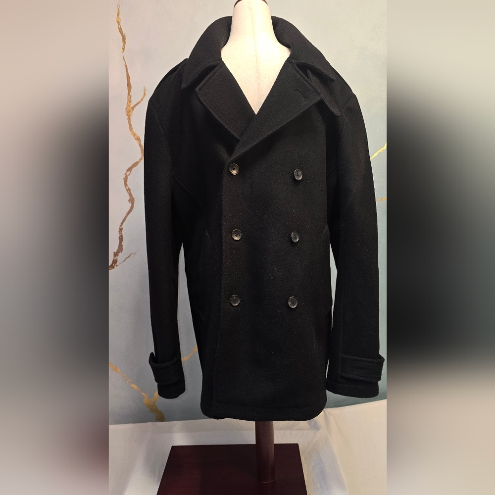 Calvin Klein Men's Black Double-Breasted Pea Coat Wool Blend XL